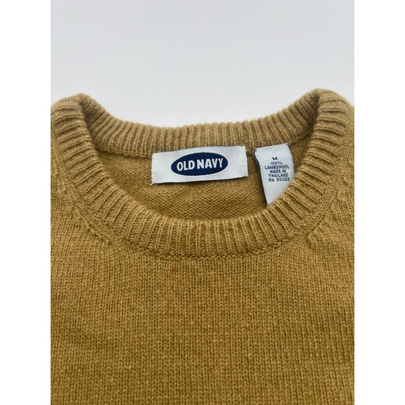 Old Navy Sweater Medium Crewneck Pullover Tan‎ 100% Lambswool Chest 36" - Picture 3 of 5